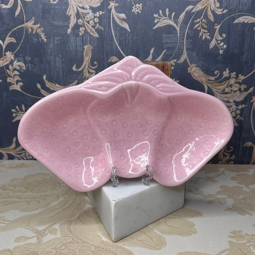 Vintage Set Of 4 Valley Vista Calif. Pink Glazed Strawberry Dish 8.75” x 5.5”
